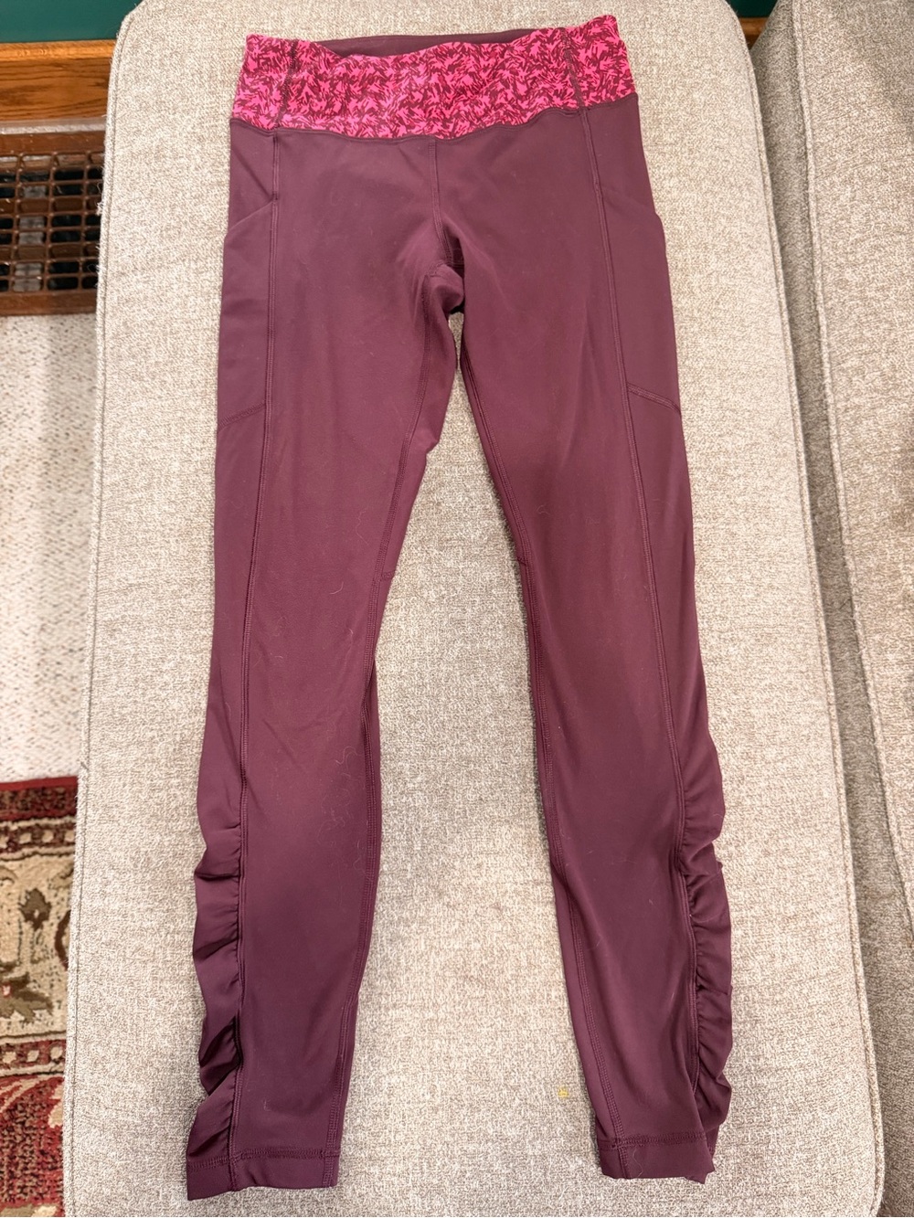 lululemon athletica Burgundy Leggings with Pink Patterned Waistband